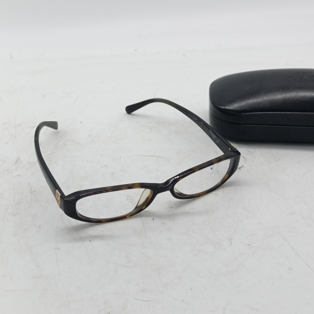 Coach Tortoise Eyeglass Frames with Case Dark Brown Gold Tone Accents C4